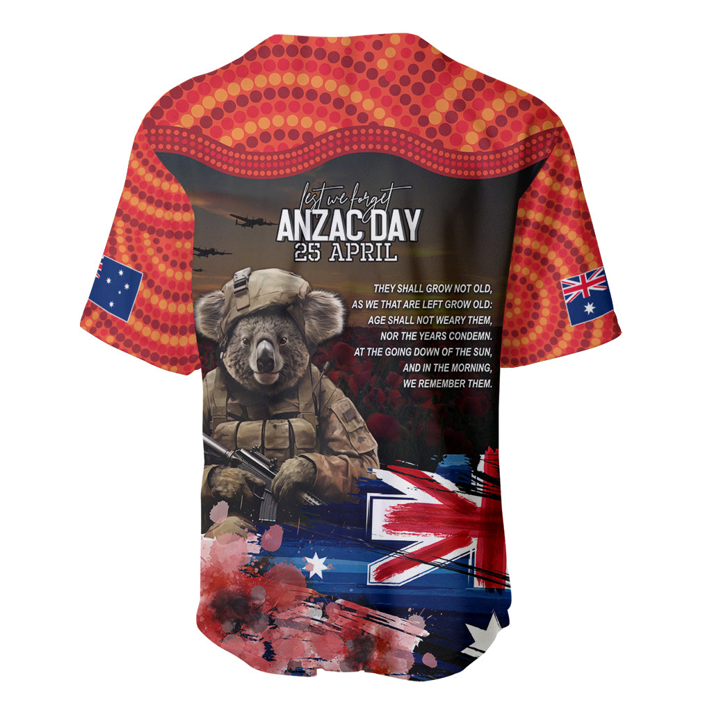 Australia ANZAC Day Baseball Jersey Koala and Kangaroo Red Poppy Flower Field Aboriginal Pattern