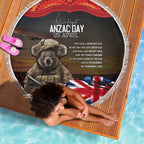 Australia ANZAC Day Beach Blanket Koala and Kangaroo Red Poppy Flower Field Aboriginal Pattern