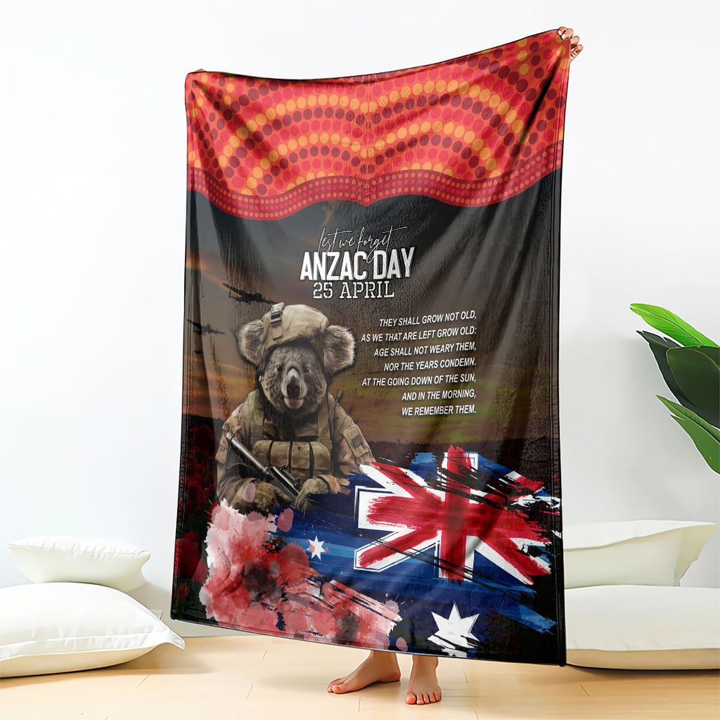 Australia ANZAC Day Blanket Koala and Kangaroo Red Poppy Flower Field Aboriginal Pattern