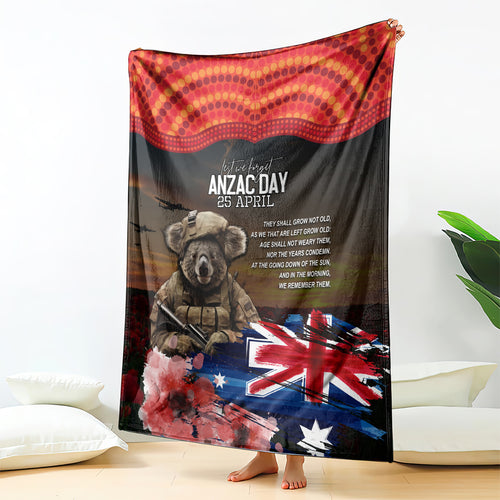 Australia ANZAC Day Blanket Koala and Kangaroo Red Poppy Flower Field Aboriginal Pattern