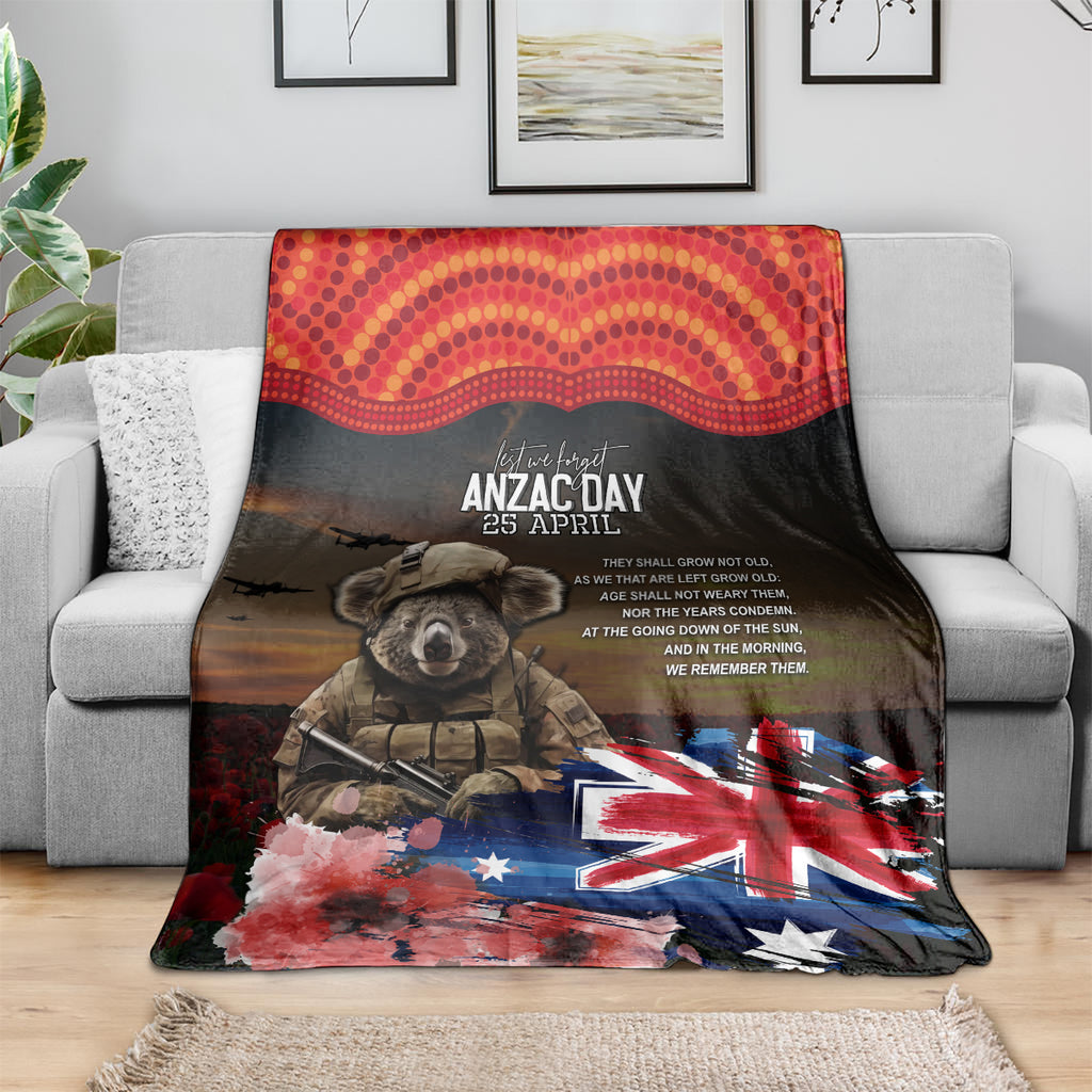 Australia ANZAC Day Blanket Koala and Kangaroo Red Poppy Flower Field Aboriginal Pattern