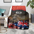 Australia ANZAC Day Blanket Koala and Kangaroo Red Poppy Flower Field Aboriginal Pattern