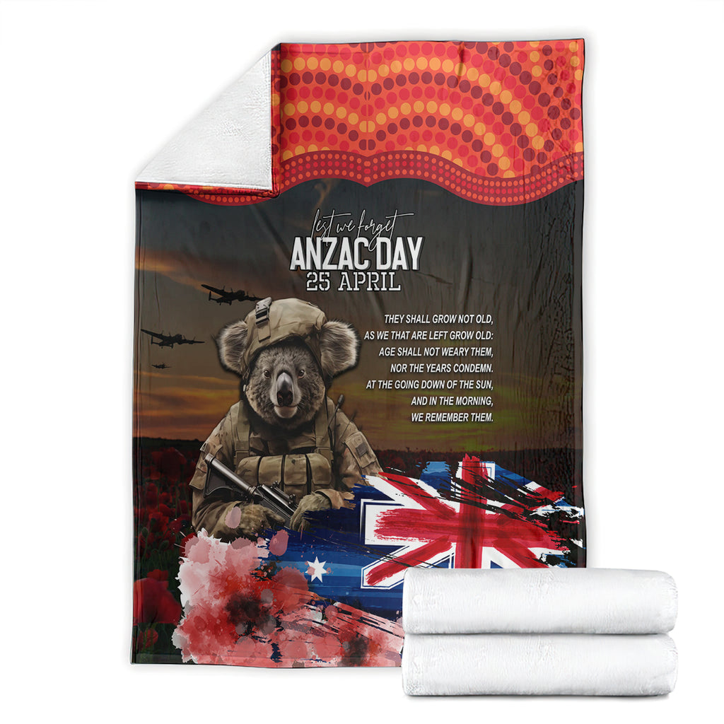 Australia ANZAC Day Blanket Koala and Kangaroo Red Poppy Flower Field Aboriginal Pattern