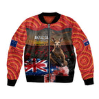 Australia ANZAC Day Bomber Jacket Koala and Kangaroo Red Poppy Flower Field Aboriginal Pattern