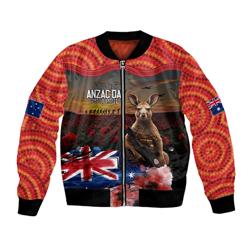 Australia ANZAC Day Bomber Jacket Koala and Kangaroo Red Poppy Flower Field Aboriginal Pattern
