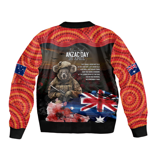 Australia ANZAC Day Bomber Jacket Koala and Kangaroo Red Poppy Flower Field Aboriginal Pattern