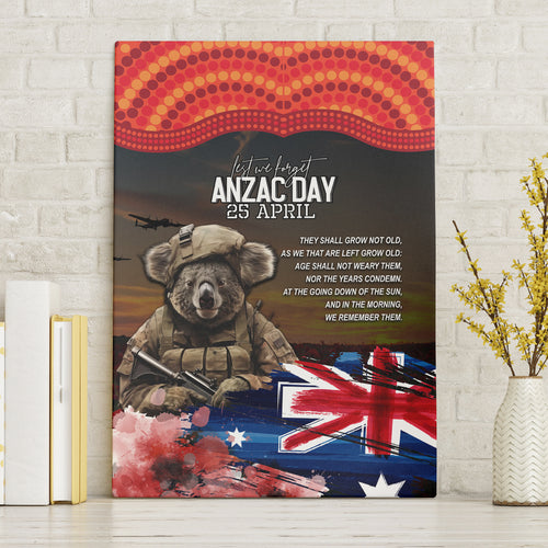 Australia ANZAC Day Canvas Wall Art Koala and Kangaroo Red Poppy Flower Field Aboriginal Pattern