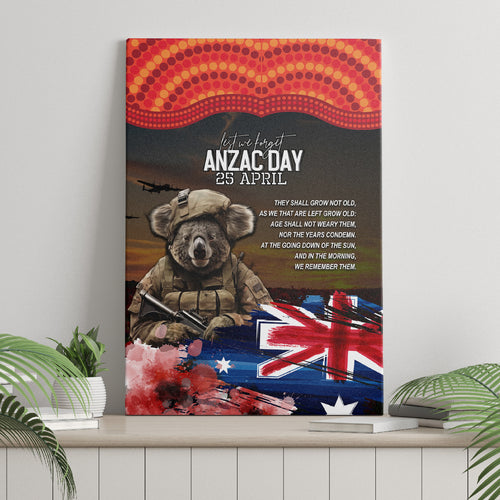 Australia ANZAC Day Canvas Wall Art Koala and Kangaroo Red Poppy Flower Field Aboriginal Pattern