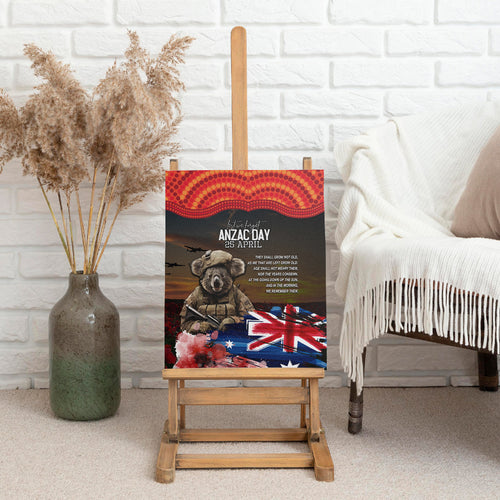 Australia ANZAC Day Canvas Wall Art Koala and Kangaroo Red Poppy Flower Field Aboriginal Pattern