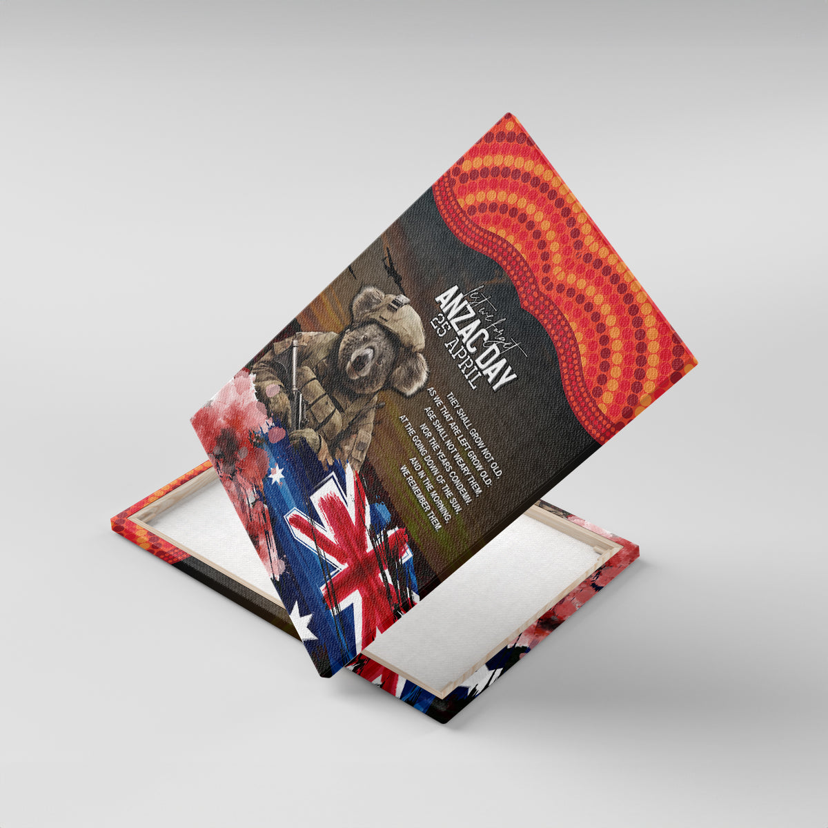 Australia ANZAC Day Canvas Wall Art Koala and Kangaroo Red Poppy Flower Field Aboriginal Pattern