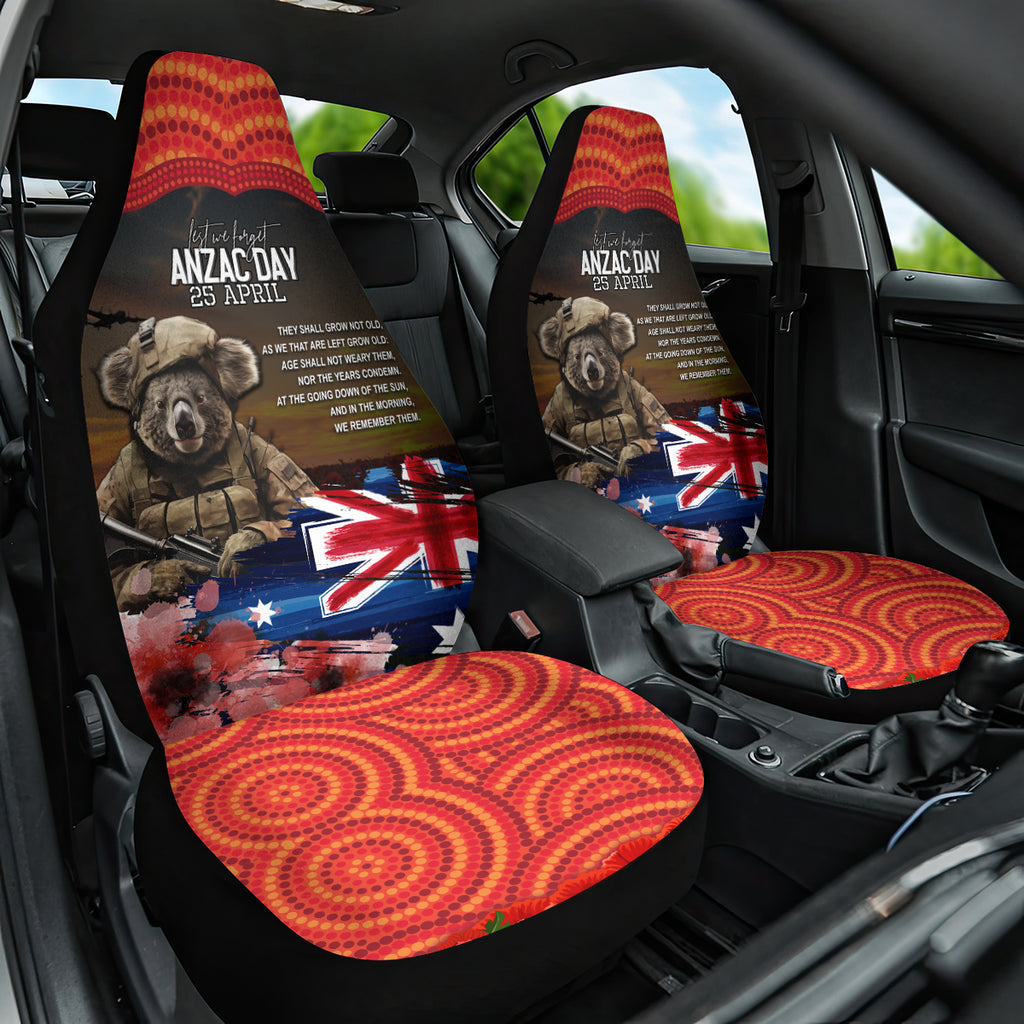 Australia ANZAC Day Car Seat Cover Koala and Kangaroo Red Poppy Flower Field Aboriginal Pattern