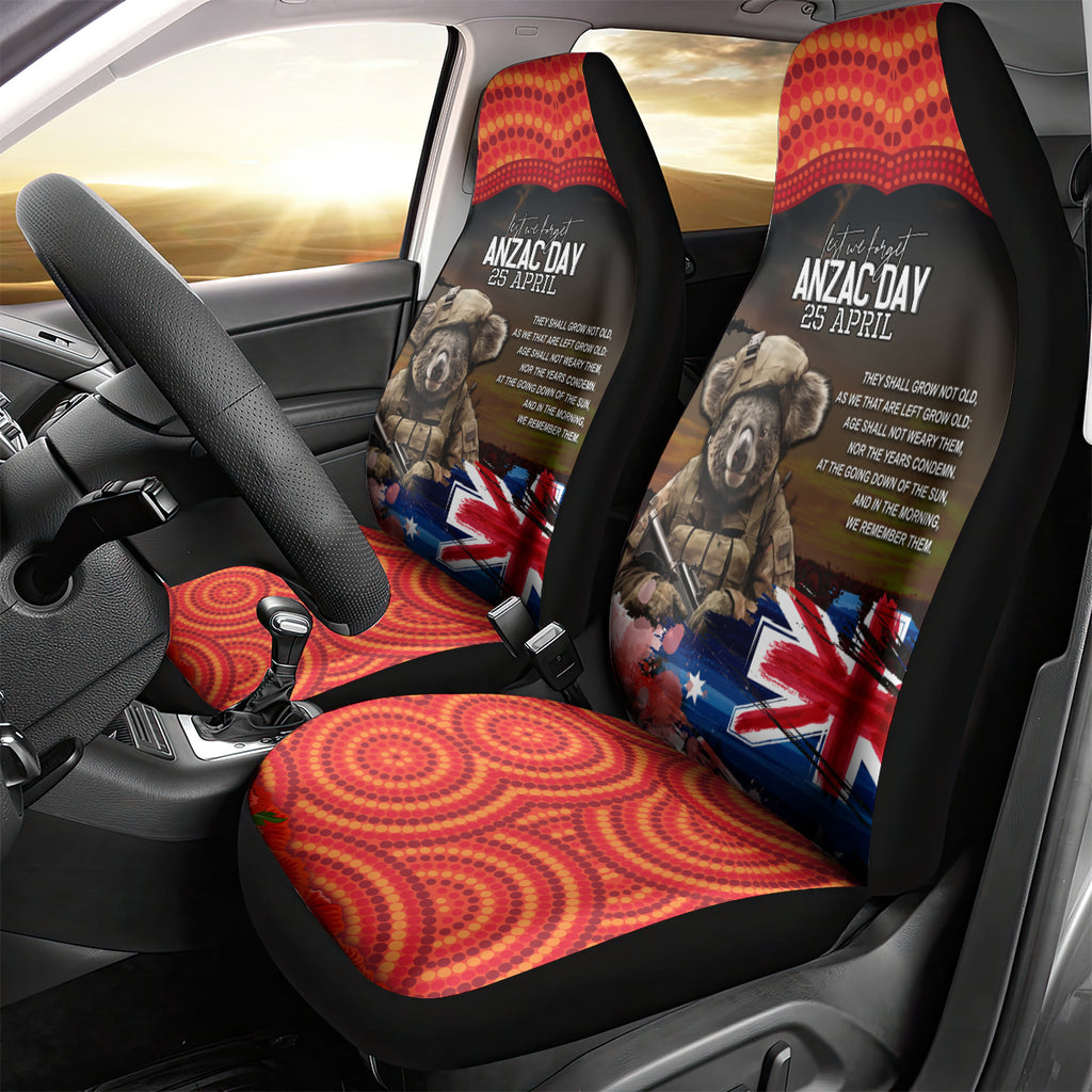 Australia ANZAC Day Car Seat Cover Koala and Kangaroo Red Poppy Flower Field Aboriginal Pattern