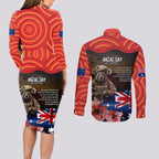 Australia ANZAC Day Couples Matching Long Sleeve Bodycon Dress and Long Sleeve Button Shirt Koala and Kangaroo Red Poppy Flower Field Aboriginal Pattern