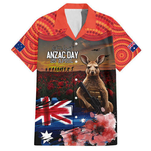 Australia ANZAC Day Family Matching Long Sleeve Bodycon Dress and Hawaiian Shirt Koala and Kangaroo Red Poppy Flower Field Aboriginal Pattern