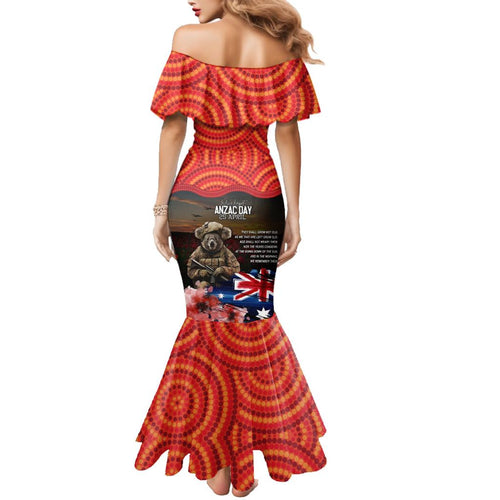 Australia ANZAC Day Family Matching Mermaid Dress and Hawaiian Shirt Koala and Kangaroo Red Poppy Flower Field Aboriginal Pattern