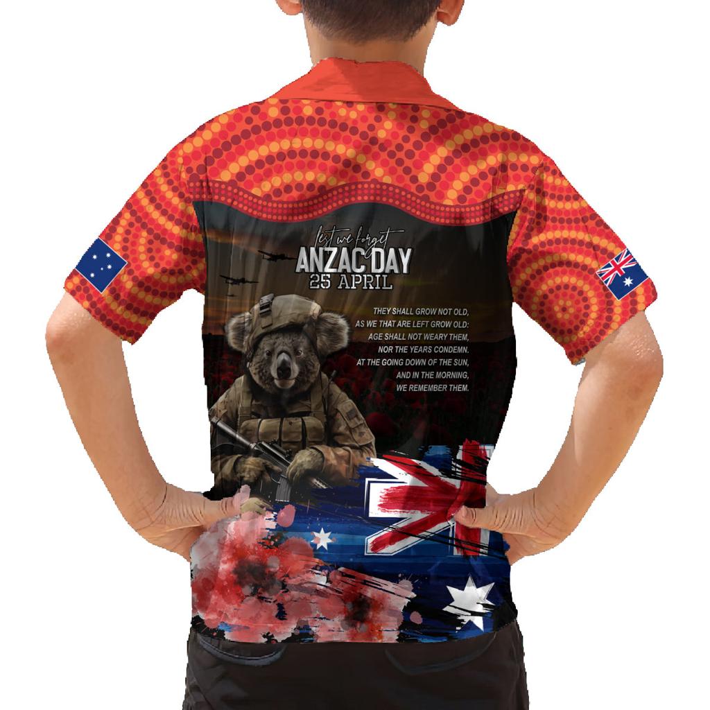 Australia ANZAC Day Family Matching Off The Shoulder Long Sleeve Dress and Hawaiian Shirt Koala and Kangaroo Red Poppy Flower Field Aboriginal Pattern