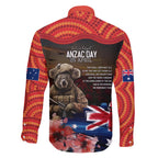 Australia ANZAC Day Family Matching Off The Shoulder Long Sleeve Dress and Hawaiian Shirt Koala and Kangaroo Red Poppy Flower Field Aboriginal Pattern