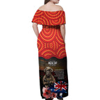 Australia ANZAC Day Family Matching Off Shoulder Maxi Dress and Hawaiian Shirt Koala and Kangaroo Red Poppy Flower Field Aboriginal Pattern