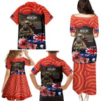 Australia ANZAC Day Family Matching Puletasi and Hawaiian Shirt Koala and Kangaroo Red Poppy Flower Field Aboriginal Pattern
