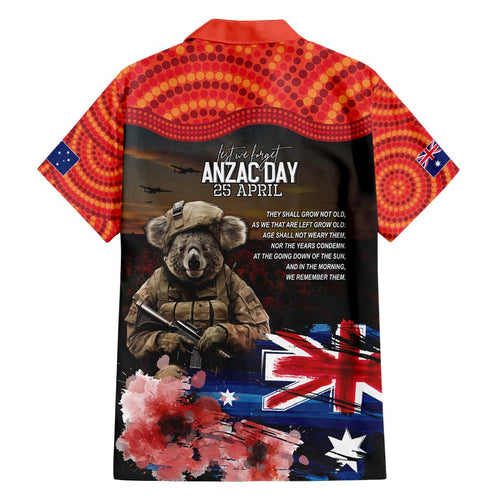 Australia ANZAC Day Family Matching Puletasi and Hawaiian Shirt Koala and Kangaroo Red Poppy Flower Field Aboriginal Pattern
