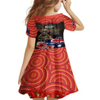Australia ANZAC Day Family Matching Short Sleeve Bodycon Dress and Hawaiian Shirt Koala and Kangaroo Red Poppy Flower Field Aboriginal Pattern