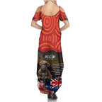 Australia ANZAC Day Family Matching Summer Maxi Dress and Hawaiian Shirt Koala and Kangaroo Red Poppy Flower Field Aboriginal Pattern