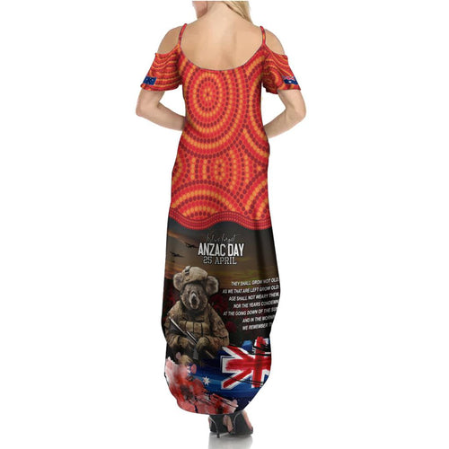 Australia ANZAC Day Family Matching Summer Maxi Dress and Hawaiian Shirt Koala and Kangaroo Red Poppy Flower Field Aboriginal Pattern