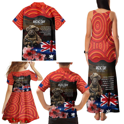 Australia ANZAC Day Family Matching Tank Maxi Dress and Hawaiian Shirt Koala and Kangaroo Red Poppy Flower Field Aboriginal Pattern