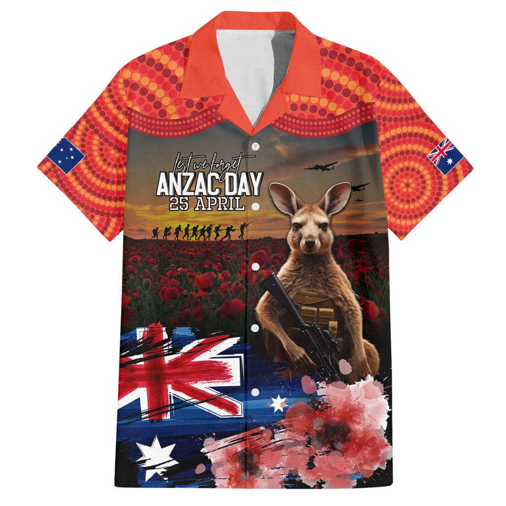 Australia ANZAC Day Family Matching Tank Maxi Dress and Hawaiian Shirt Koala and Kangaroo Red Poppy Flower Field Aboriginal Pattern