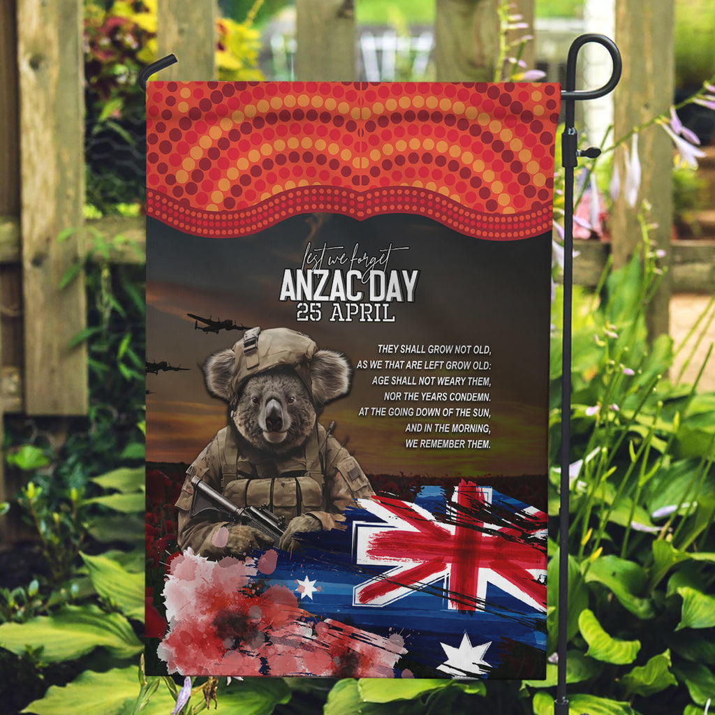 Australia ANZAC Day Garden Flag Koala and Kangaroo Red Poppy Flower Field Aboriginal Pattern