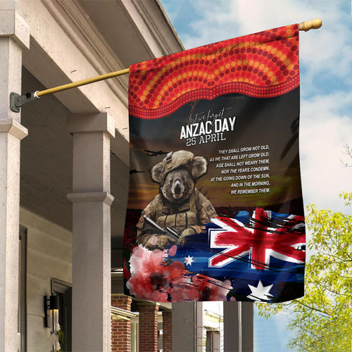 Australia ANZAC Day Garden Flag Koala and Kangaroo Red Poppy Flower Field Aboriginal Pattern