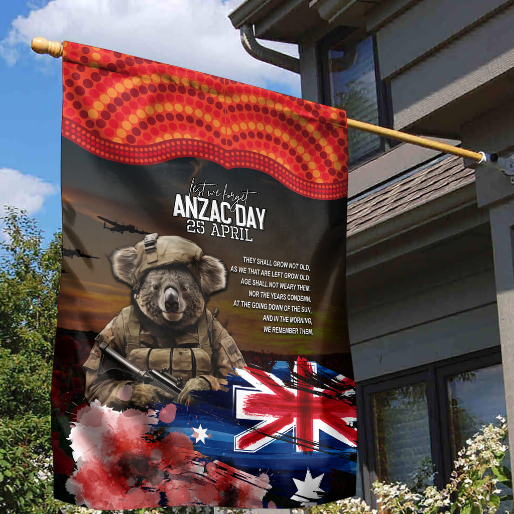 Australia ANZAC Day Garden Flag Koala and Kangaroo Red Poppy Flower Field Aboriginal Pattern