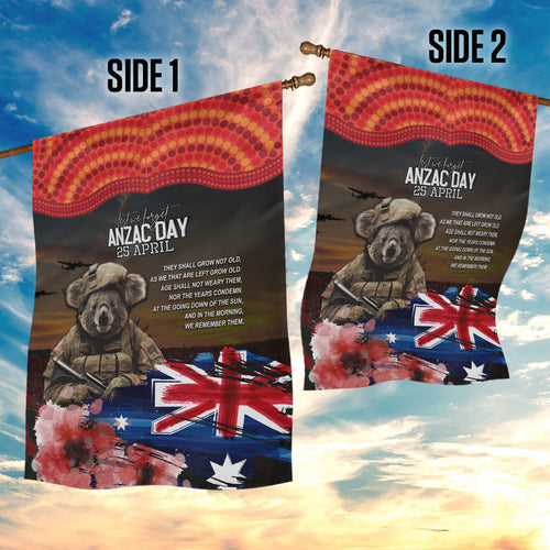 Australia ANZAC Day Garden Flag Koala and Kangaroo Red Poppy Flower Field Aboriginal Pattern