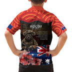 Australia ANZAC Day Hawaiian Shirt Koala and Kangaroo Red Poppy Flower Field Aboriginal Pattern