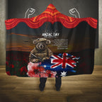 Australia ANZAC Day Hooded Blanket Koala and Kangaroo Red Poppy Flower Field Aboriginal Pattern