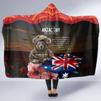 Australia ANZAC Day Hooded Blanket Koala and Kangaroo Red Poppy Flower Field Aboriginal Pattern
