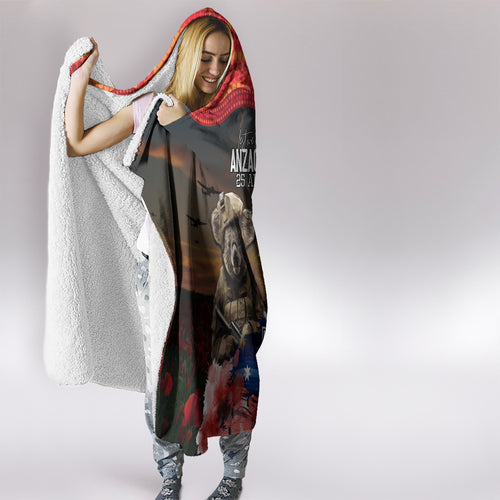 Australia ANZAC Day Hooded Blanket Koala and Kangaroo Red Poppy Flower Field Aboriginal Pattern