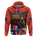 Australia ANZAC Day Hoodie Koala and Kangaroo Red Poppy Flower Field Aboriginal Pattern