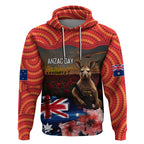 Australia ANZAC Day Hoodie Koala and Kangaroo Red Poppy Flower Field Aboriginal Pattern