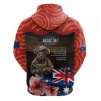 Australia ANZAC Day Hoodie Koala and Kangaroo Red Poppy Flower Field Aboriginal Pattern