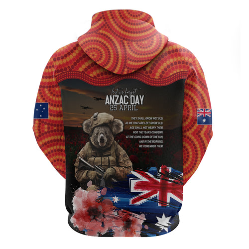 Australia ANZAC Day Hoodie Koala and Kangaroo Red Poppy Flower Field Aboriginal Pattern