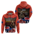 Australia ANZAC Day Hoodie Koala and Kangaroo Red Poppy Flower Field Aboriginal Pattern