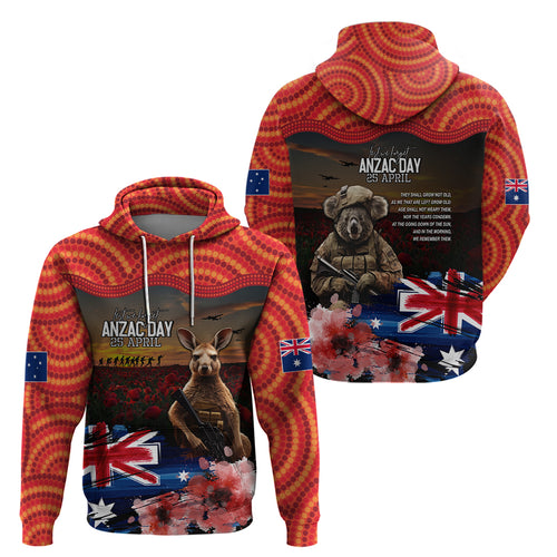 Australia ANZAC Day Hoodie Koala and Kangaroo Red Poppy Flower Field Aboriginal Pattern