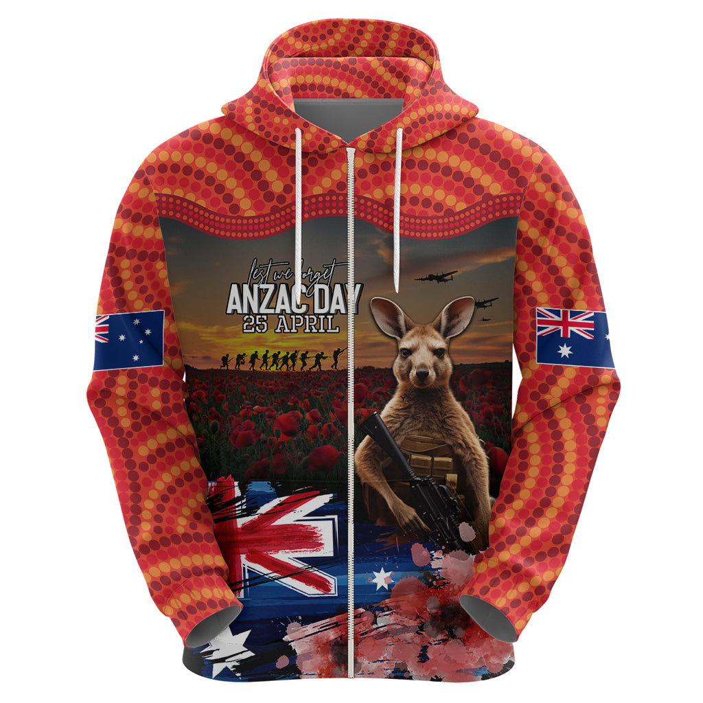 Australia ANZAC Day Hoodie Koala and Kangaroo Red Poppy Flower Field Aboriginal Pattern
