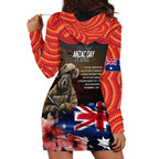 Australia ANZAC Day Hoodie Dress Koala and Kangaroo Red Poppy Flower Field Aboriginal Pattern
