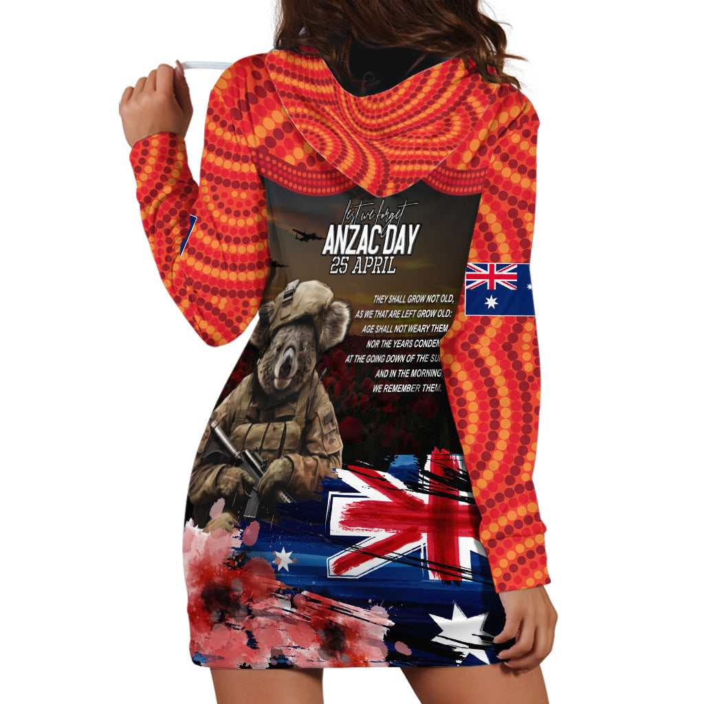 Australia ANZAC Day Hoodie Dress Koala and Kangaroo Red Poppy Flower Field Aboriginal Pattern