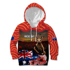Australia ANZAC Day Kid Hoodie Koala and Kangaroo Red Poppy Flower Field Aboriginal Pattern