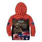 Australia ANZAC Day Kid Hoodie Koala and Kangaroo Red Poppy Flower Field Aboriginal Pattern