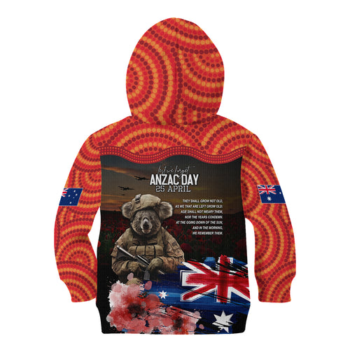 Australia ANZAC Day Kid Hoodie Koala and Kangaroo Red Poppy Flower Field Aboriginal Pattern