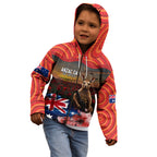 Australia ANZAC Day Kid Hoodie Koala and Kangaroo Red Poppy Flower Field Aboriginal Pattern